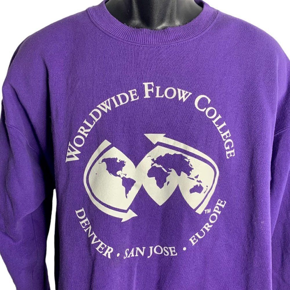 Vintage Worldwide Flow College Sweatshirt XL Purple Crewneck Pullover Fleece